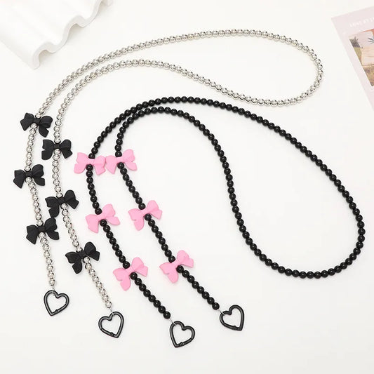 IG Style Sweet Heart Shape Bow Knot Arylic Beaded Plating Mobile Phone Chain