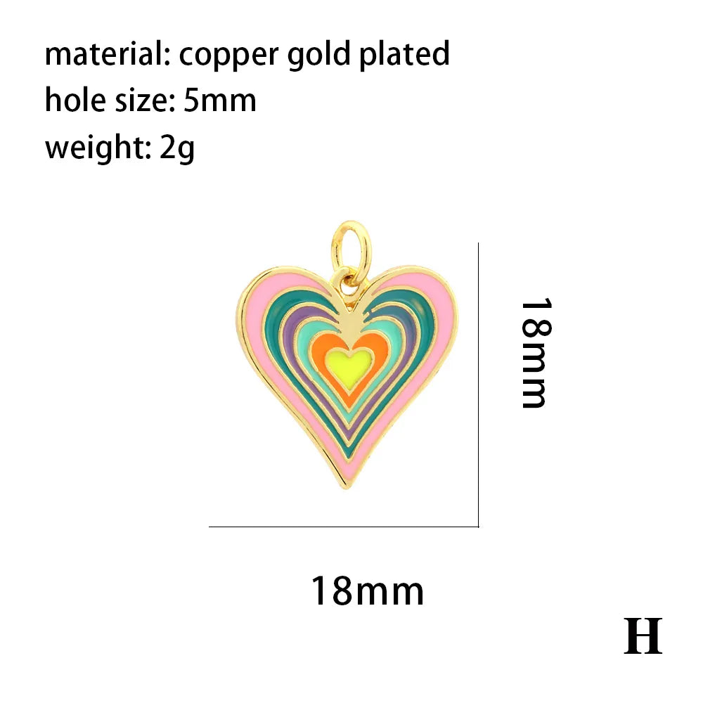 Ig Style Sweet Heart Shape Copper Enamel Plating 18k Gold Plated Jewelry Accessories