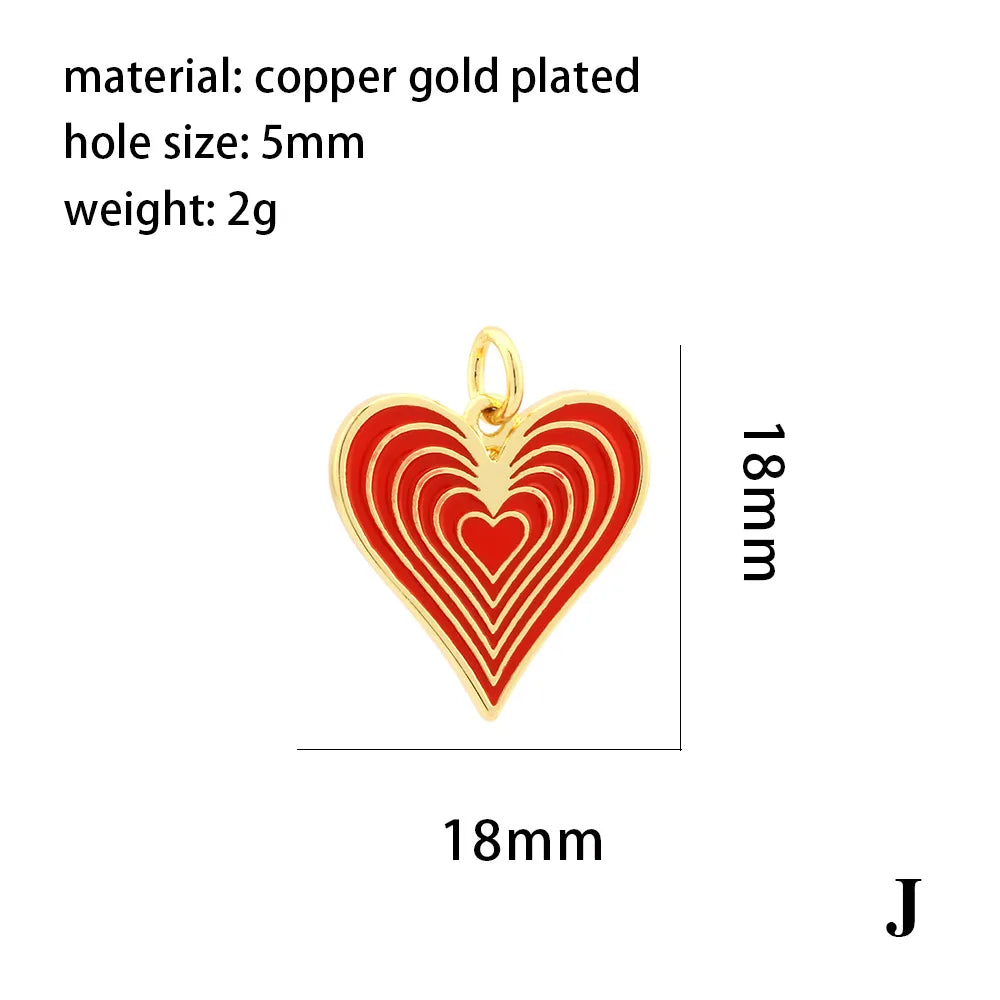 Ig Style Sweet Heart Shape Copper Enamel Plating 18k Gold Plated Jewelry Accessories