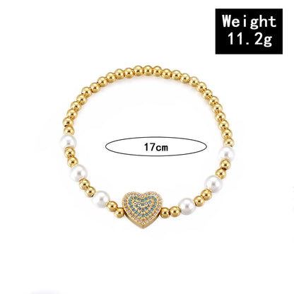 Ig Style Sweet Heart Shape Copper Pearl Plating Inlay Zircon 18k Gold Plated Bracelets