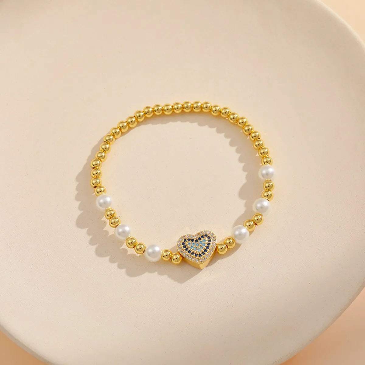 Ig Style Sweet Heart Shape Copper Pearl Plating Inlay Zircon 18k Gold Plated Bracelets