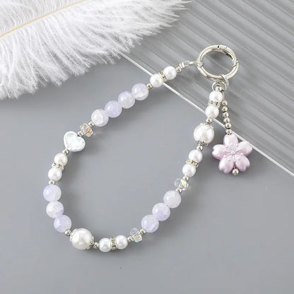 IG Style Sweet Heart Shape Flower Beaded Beaded Inlay Rhinestones Bag Pendant Mobile Phone Chain