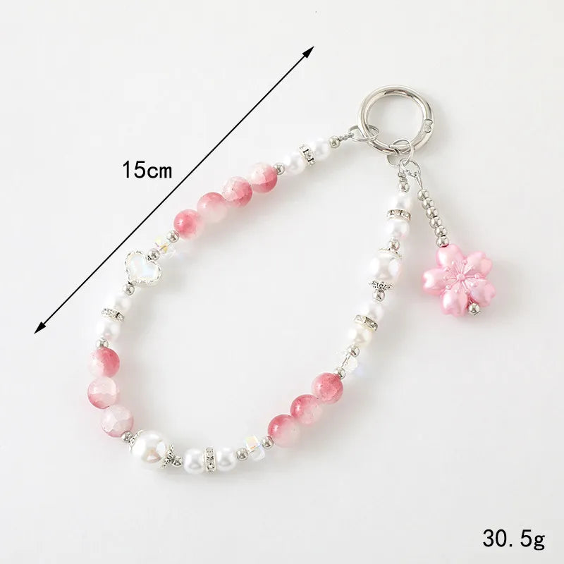 IG Style Sweet Heart Shape Flower Beaded Beaded Inlay Rhinestones Bag Pendant Mobile Phone Chain