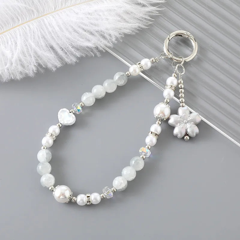 IG Style Sweet Heart Shape Flower Beaded Beaded Inlay Rhinestones Bag Pendant Mobile Phone Chain