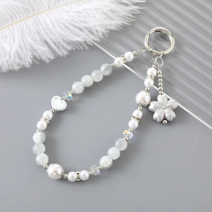 IG Style Sweet Heart Shape Flower Beaded Beaded Inlay Rhinestones Bag Pendant Mobile Phone Chain