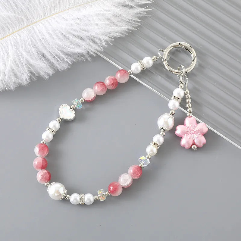 IG Style Sweet Heart Shape Flower Beaded Beaded Inlay Rhinestones Bag Pendant Mobile Phone Chain