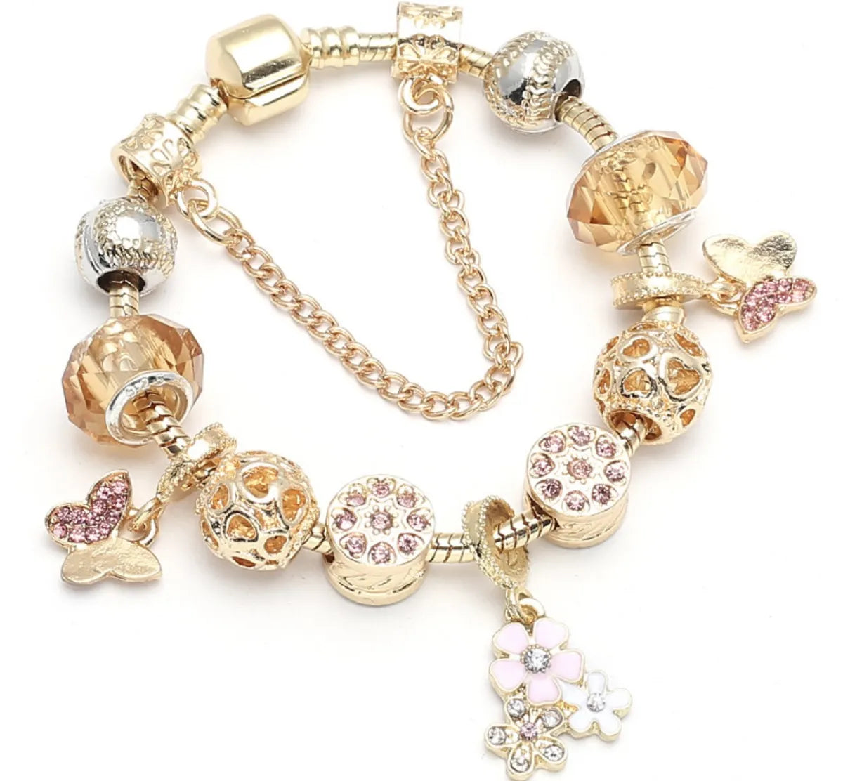 Ig Style Sweet Heart Shape Flower Butterfly Alloy Plating Inlay Artificial Crystal Rhinestones Women'S Bracelets