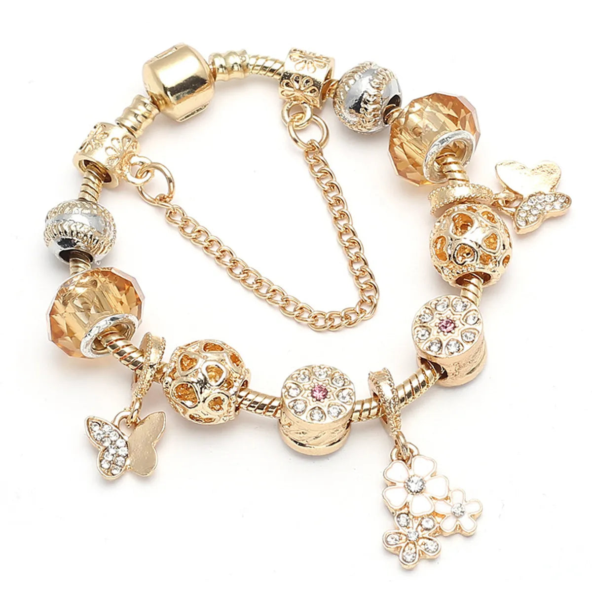 Ig Style Sweet Heart Shape Flower Butterfly Alloy Plating Inlay Artificial Crystal Rhinestones Women'S Bracelets