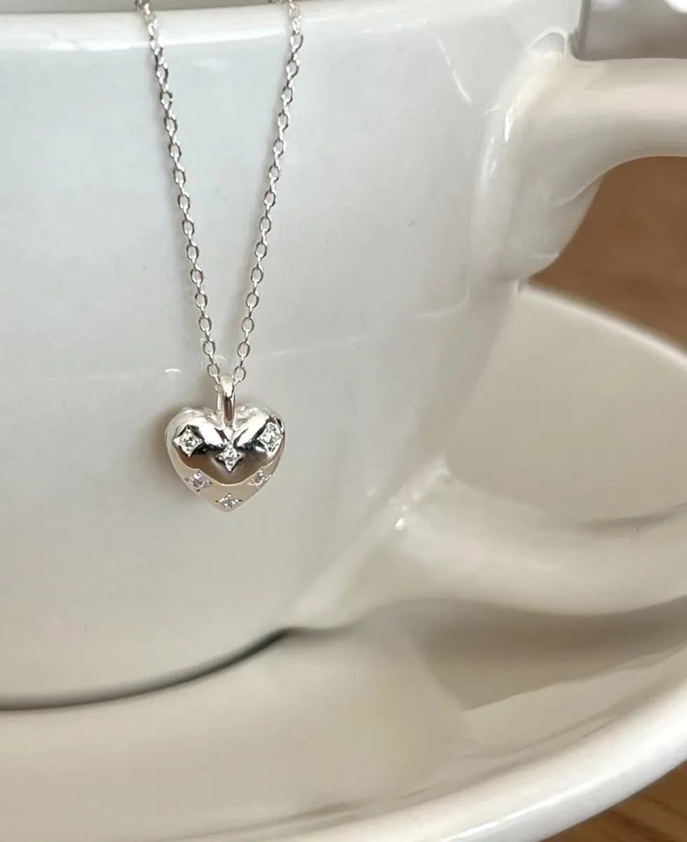 Ig Style Sweet Heart Shape Sterling Silver Plating Inlay Zircon Pendant Necklace