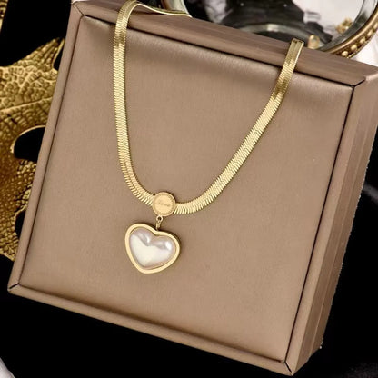 Ig Style Sweet Heart Shape Titanium Steel Plating Inlay Artificial Pearls Pendant Necklace