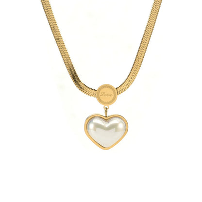 Ig Style Sweet Heart Shape Titanium Steel Plating Inlay Artificial Pearls Pendant Necklace