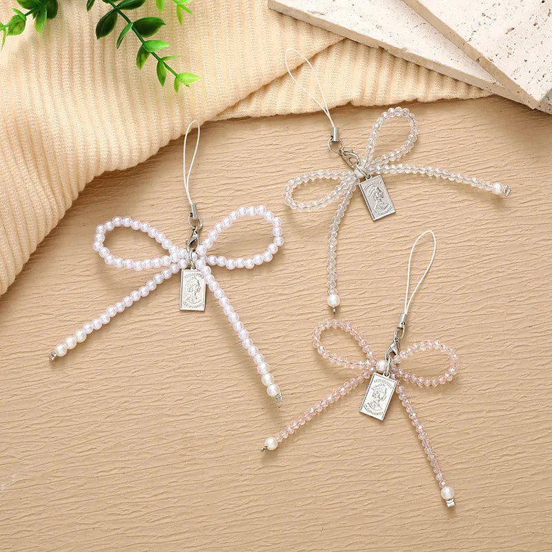 IG Style Sweet Human Bow Knot Beaded Pearl Bag Pendant Mobile Phone Chain