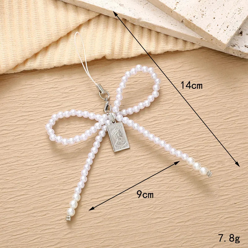 IG Style Sweet Human Bow Knot Beaded Pearl Bag Pendant Mobile Phone Chain