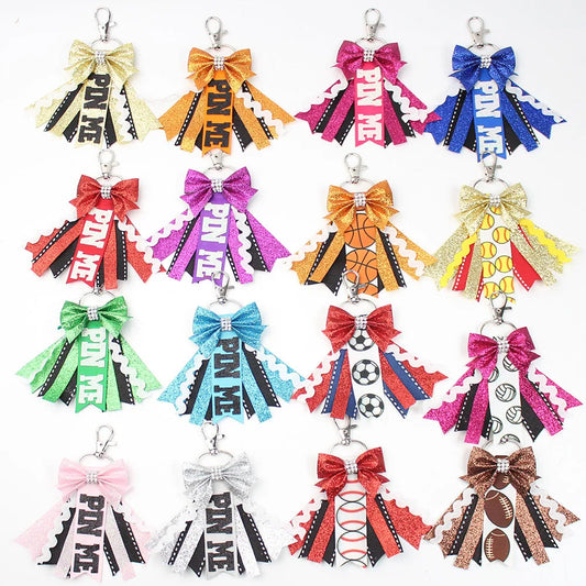 IG Style Sweet Letter Waves Bow Knot Cloth Inlay Rhinestones Bag Pendant Keychain