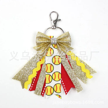 IG Style Sweet Letter Waves Bow Knot Cloth Inlay Rhinestones Bag Pendant Keychain