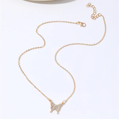 IG Style Sweet Shiny Butterfly Rhinestones Alloy Iron Wholesale Necklace