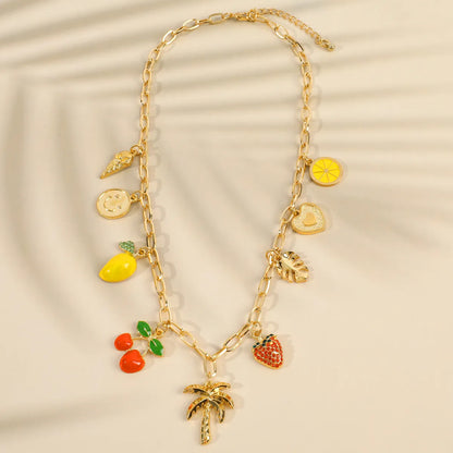 IG Style Sweet Simple Style Fruit Heart Shape Bow Knot Glass Alloy Wholesale Pendant Necklace