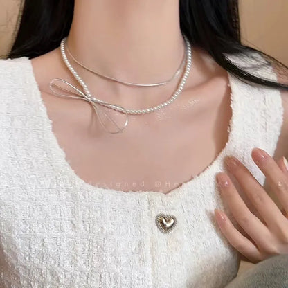 IG Style Sweet Simple Style Geometric Heart Shape Bow Knot Rhinestones Alloy Copper Wholesale Necklace