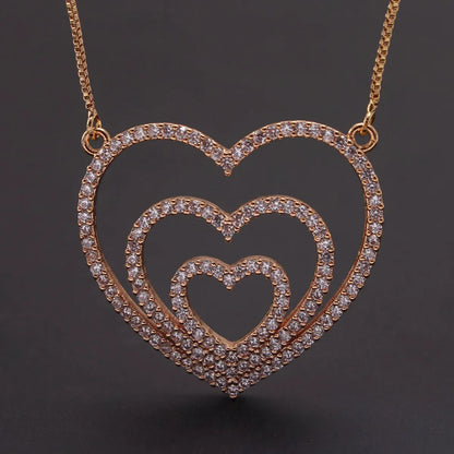 Ig Style Sweet Simple Style Heart Shape Copper Gold Plated Zircon Pendant Necklace In Bulk