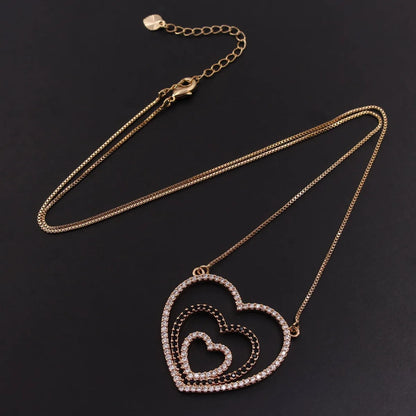 Ig Style Sweet Simple Style Heart Shape Copper Gold Plated Zircon Pendant Necklace In Bulk