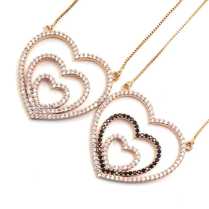 Ig Style Sweet Simple Style Heart Shape Copper Gold Plated Zircon Pendant Necklace In Bulk