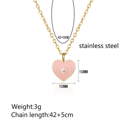 Ig Style Sweet Simple Style Heart Shape Stainless Steel Epoxy Plating Inlay Zircon 18k Gold Plated Pendant Necklace