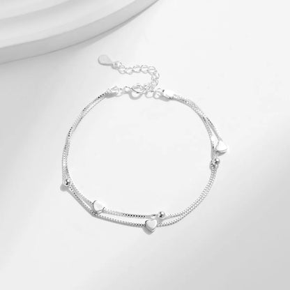 Ig Style Sweet Simple Style Heart Shape Sterling Silver Rhodium Plated Bracelets In Bulk