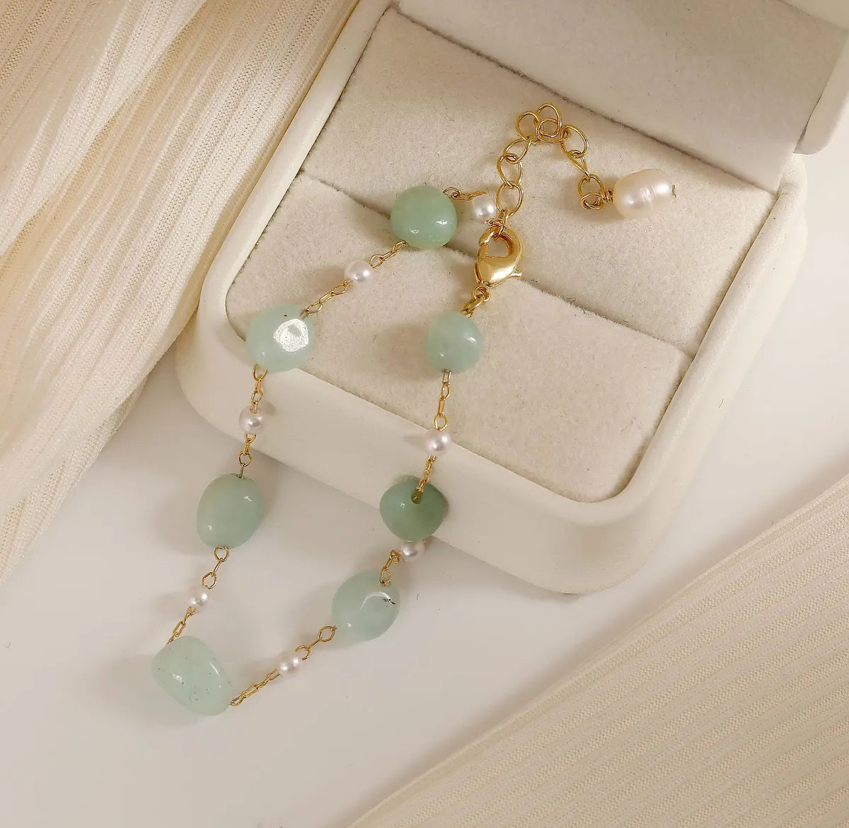 IG Style Sweet Simple Style Irregular Green Aventurine Copper 18K Gold Plated Bracelets In Bulk