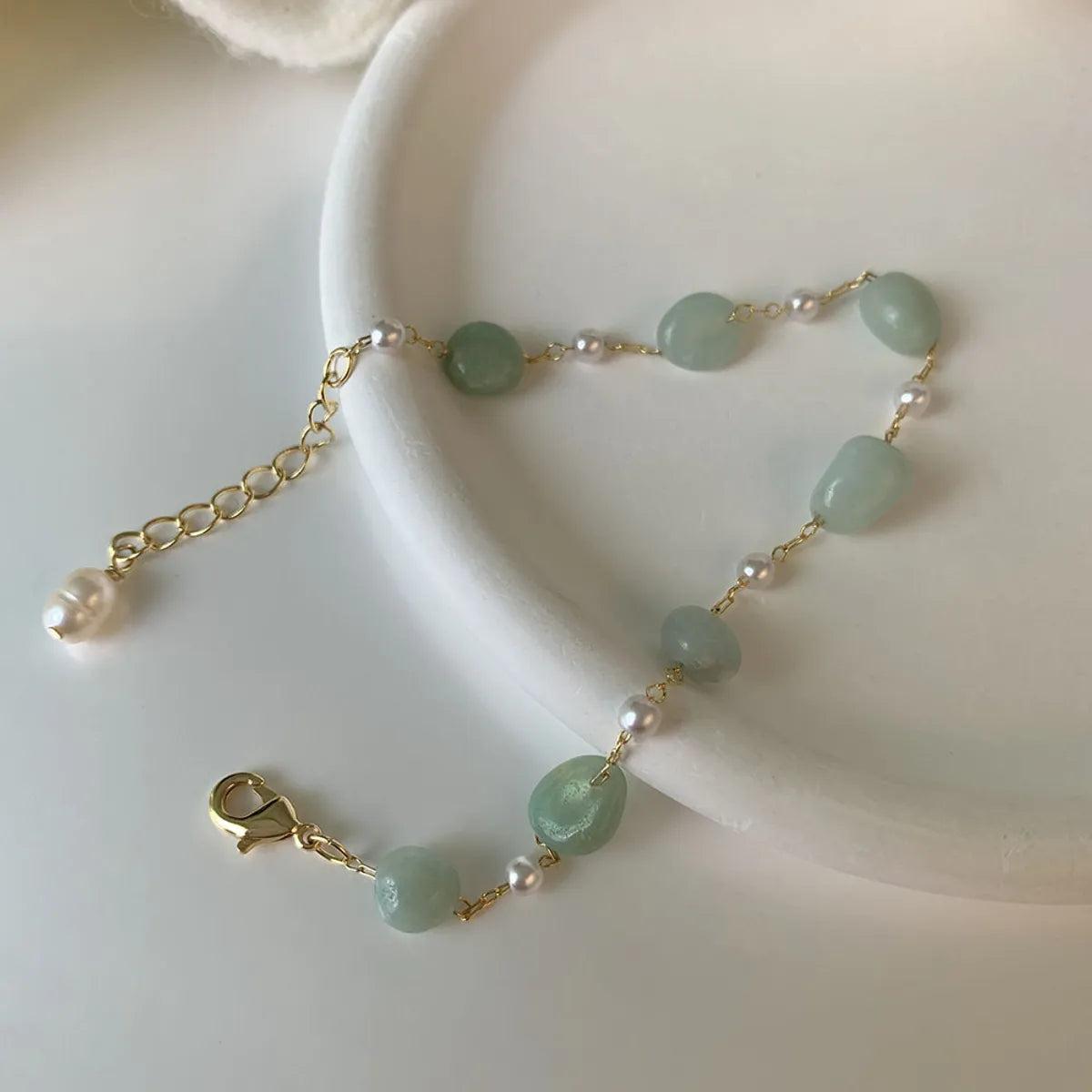 IG Style Sweet Simple Style Irregular Green Aventurine Copper 18K Gold Plated Bracelets In Bulk