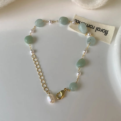 IG Style Sweet Simple Style Irregular Green Aventurine Copper 18K Gold Plated Bracelets In Bulk