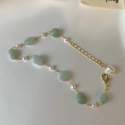 IG Style Sweet Simple Style Irregular Green Aventurine Copper 18K Gold Plated Bracelets In Bulk