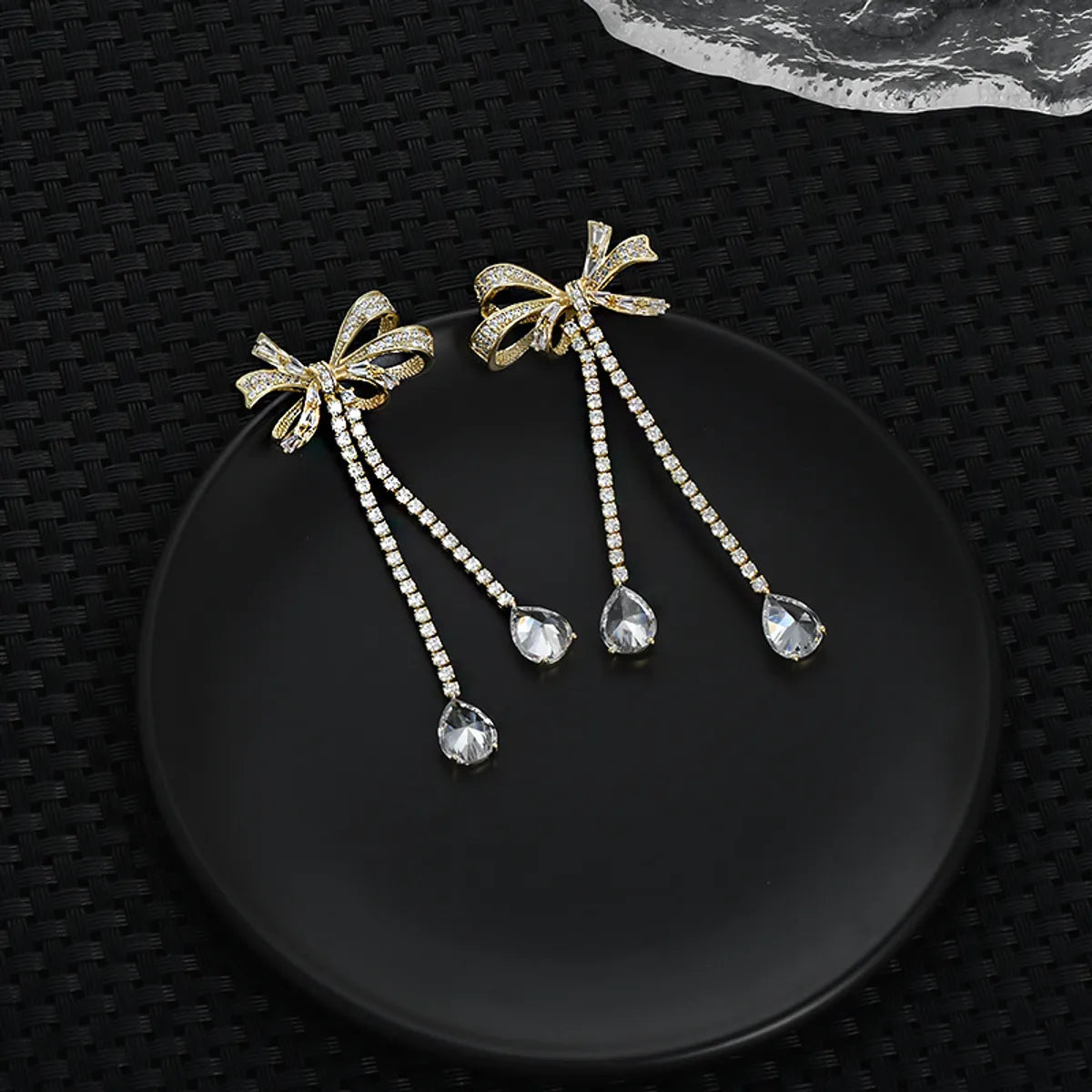 Ig Style Sweet Water Droplets Bow Knot Copper Plating Inlay Drop Earrings 1 Pair