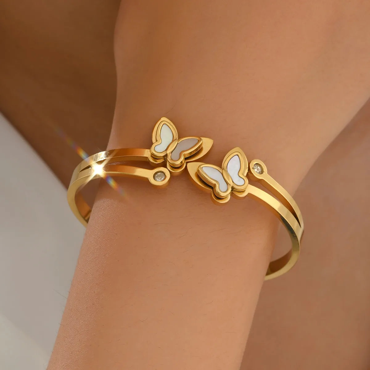 IG Style Vacation Butterfly 201 Stainless Steel 18K Gold Plated Shell Zircon Bangle In Bulk