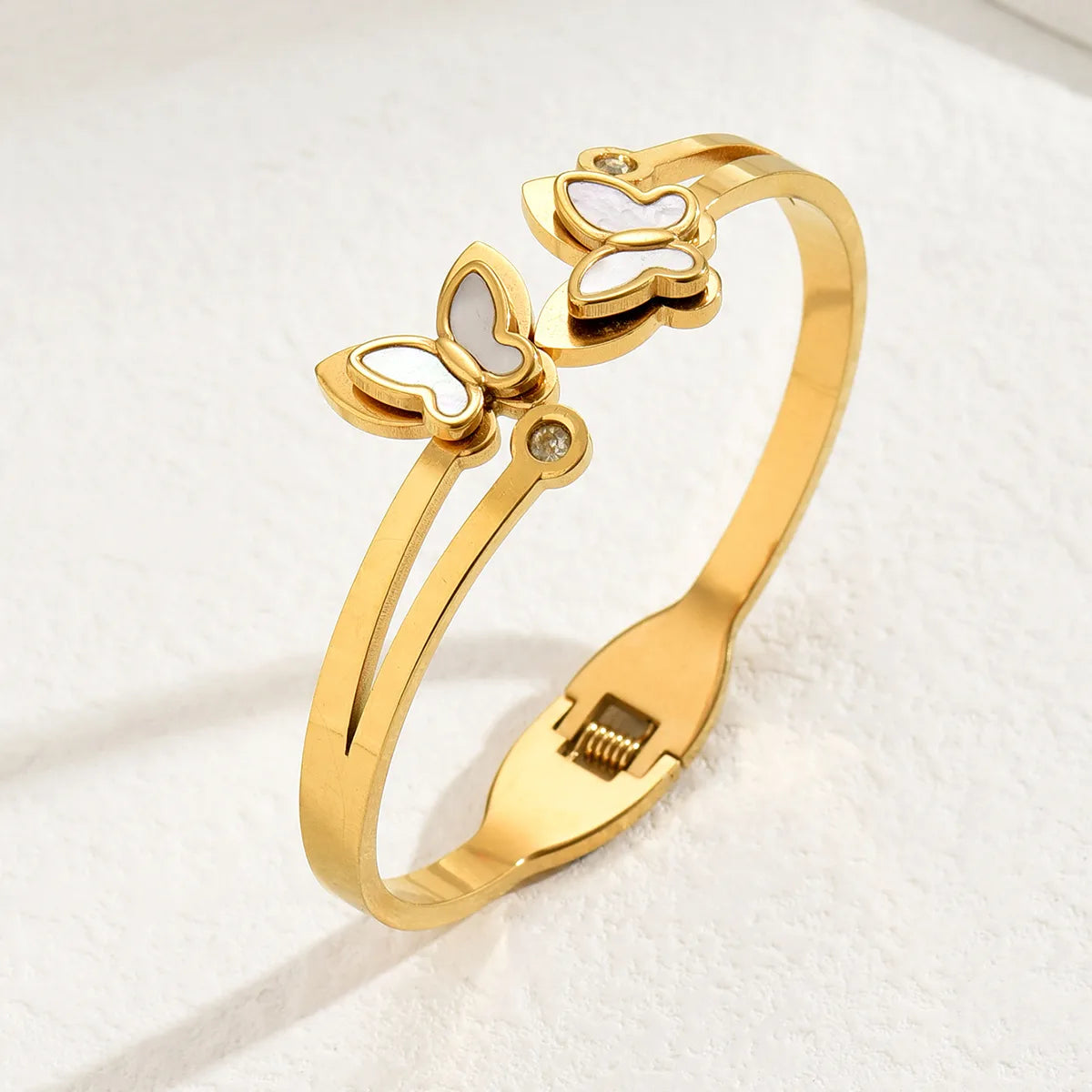 IG Style Vacation Butterfly 201 Stainless Steel 18K Gold Plated Shell Zircon Bangle In Bulk