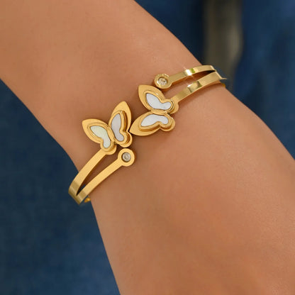 IG Style Vacation Butterfly 201 Stainless Steel 18K Gold Plated Shell Zircon Bangle In Bulk