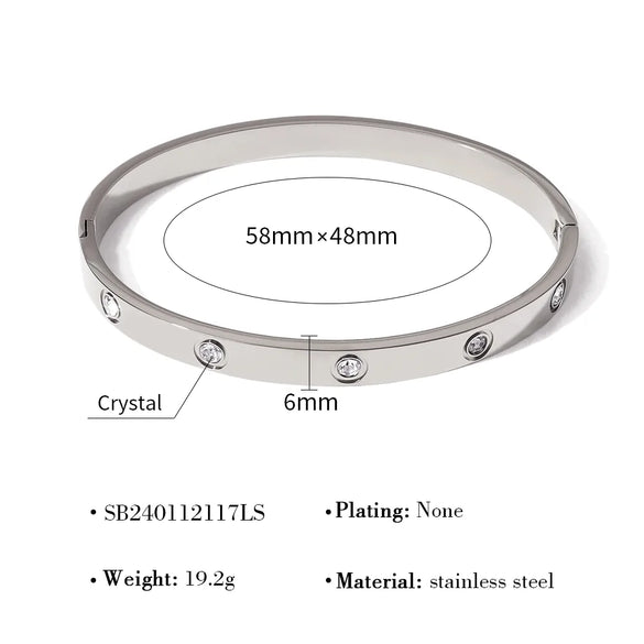 IG Style Vacation French Style Geometric Circle Round 304 Stainless Steel 18K Gold Plated Rose Gold Plated Zircon Bangle In Bulk