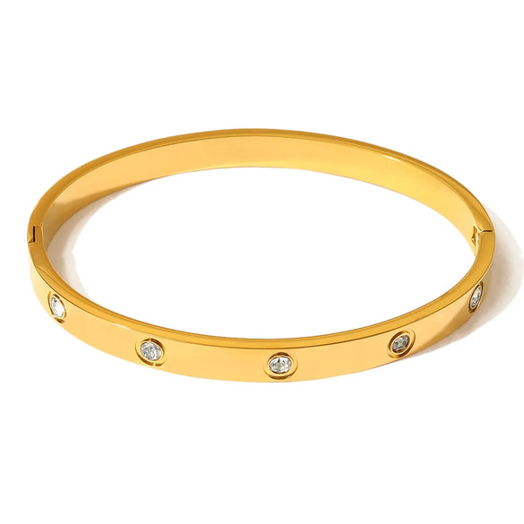 IG Style Vacation French Style Geometric Circle Round 304 Stainless Steel 18K Gold Plated Rose Gold Plated Zircon Bangle In Bulk