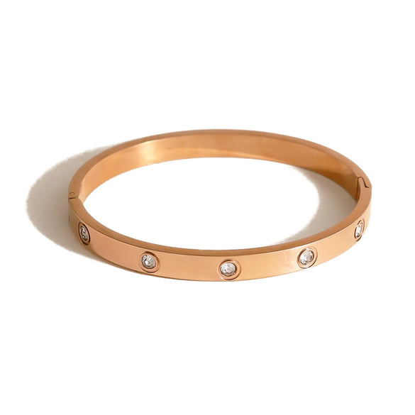 IG Style Vacation French Style Geometric Circle Round 304 Stainless Steel 18K Gold Plated Rose Gold Plated Zircon Bangle In Bulk