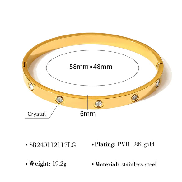 IG Style Vacation French Style Geometric Circle Round 304 Stainless Steel 18K Gold Plated Rose Gold Plated Zircon Bangle In Bulk