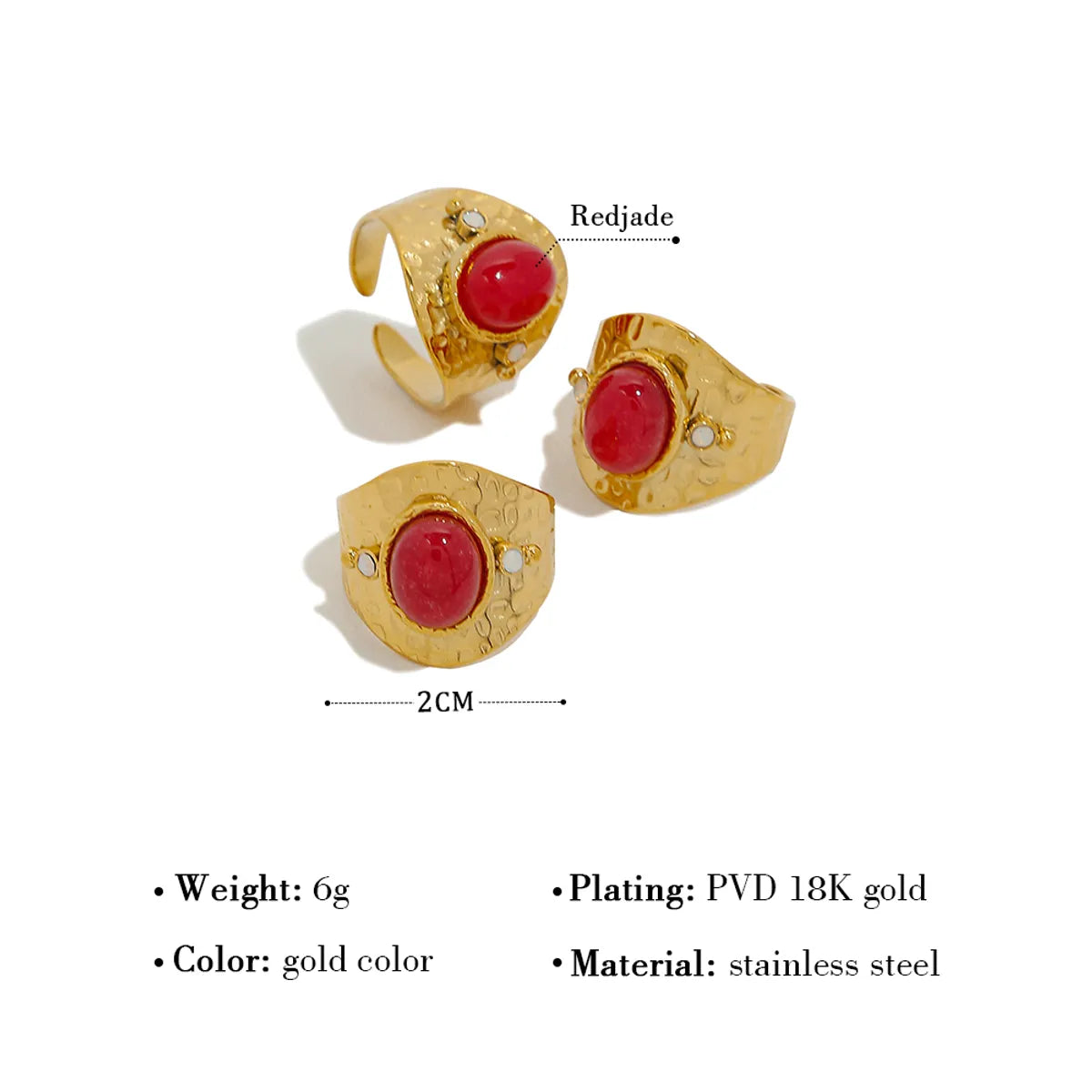 Ig Style Vacation French Style Geometric Solid Color Stainless Steel Titanium Steel Plating Inlay Natural Stone 18k Gold Plated Open Rings