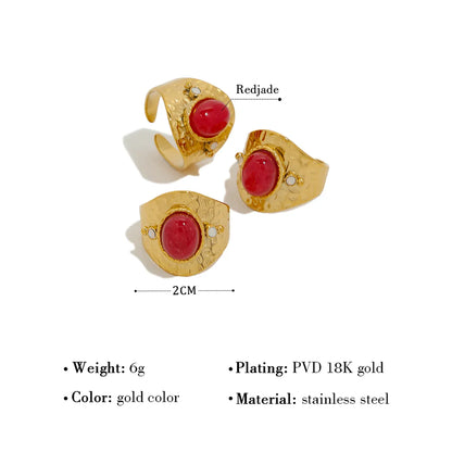 Ig Style Vacation French Style Geometric Solid Color Stainless Steel Titanium Steel Plating Inlay Natural Stone 18k Gold Plated Open Rings