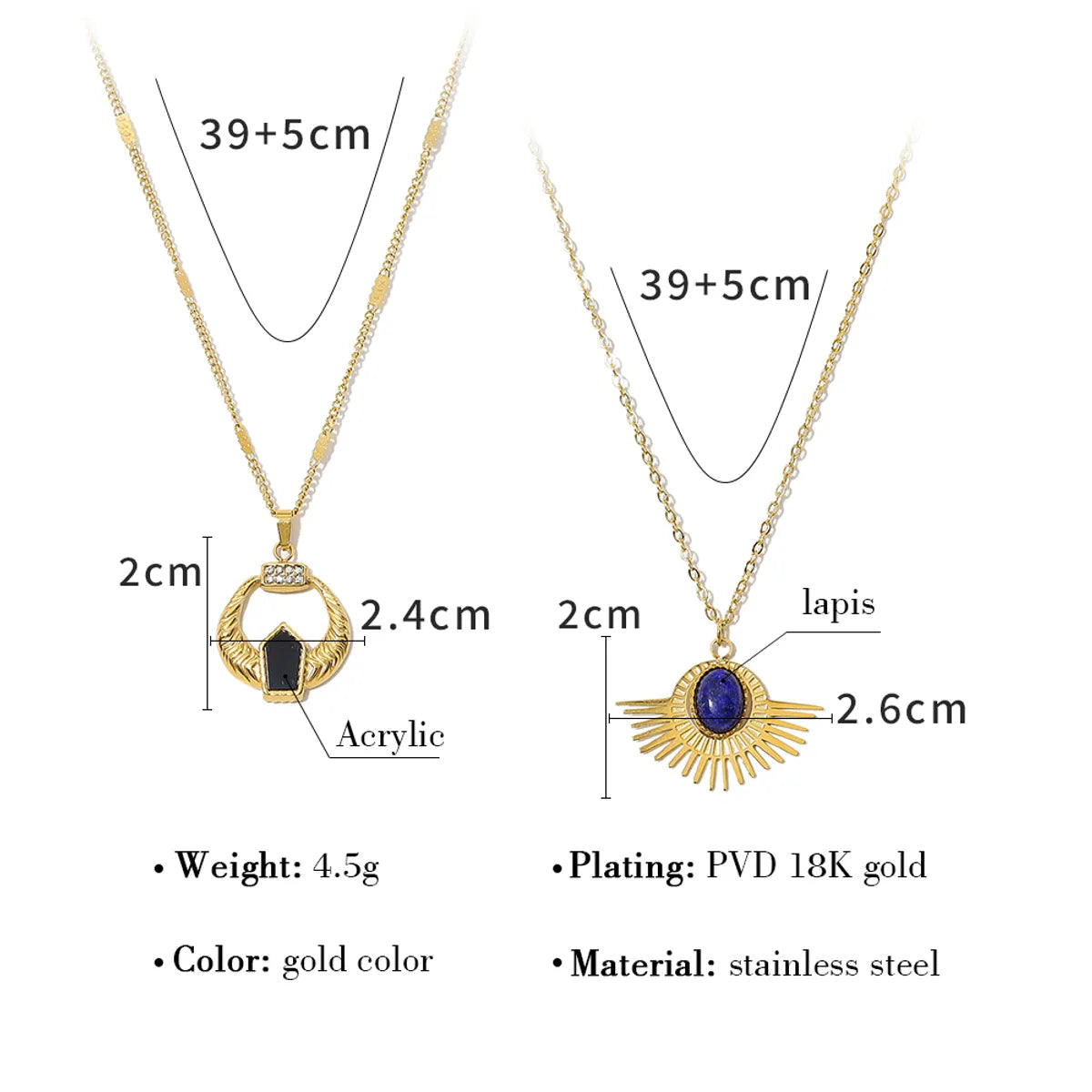 Ig Style Vacation French Style Geometric Stainless Steel Plating Inlay Natural Stone 18k Gold Plated Pendant Necklace