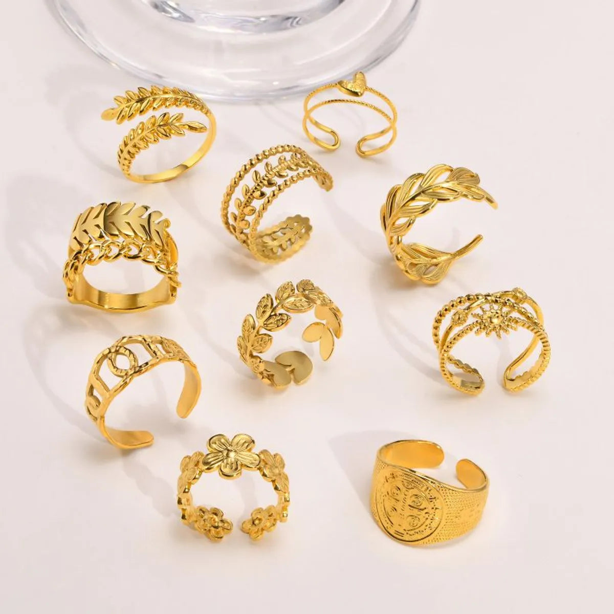 Ig Style Vacation French Style Leaf Flower Stainless Steel Plating 18k Gold Plated Rings