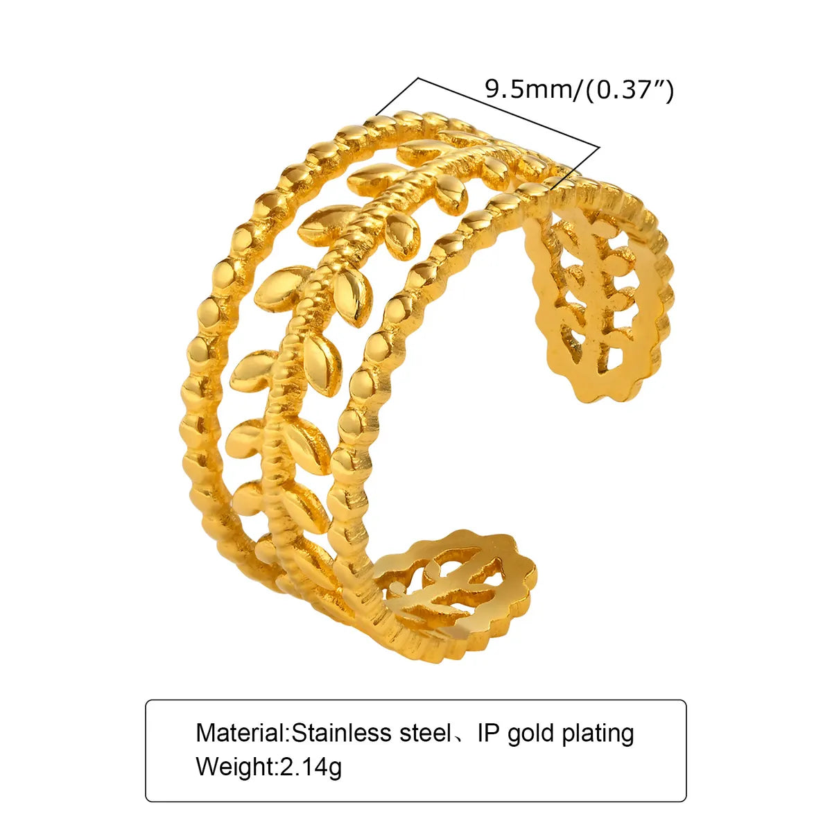 Ig Style Vacation French Style Leaf Flower Stainless Steel Plating 18k Gold Plated Rings