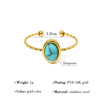 Wholesale Jewelry IG Style Vacation French Style Oval 304 Stainless Steel Natural Stone 18K Gold Plated Plating Inlay Open Rings