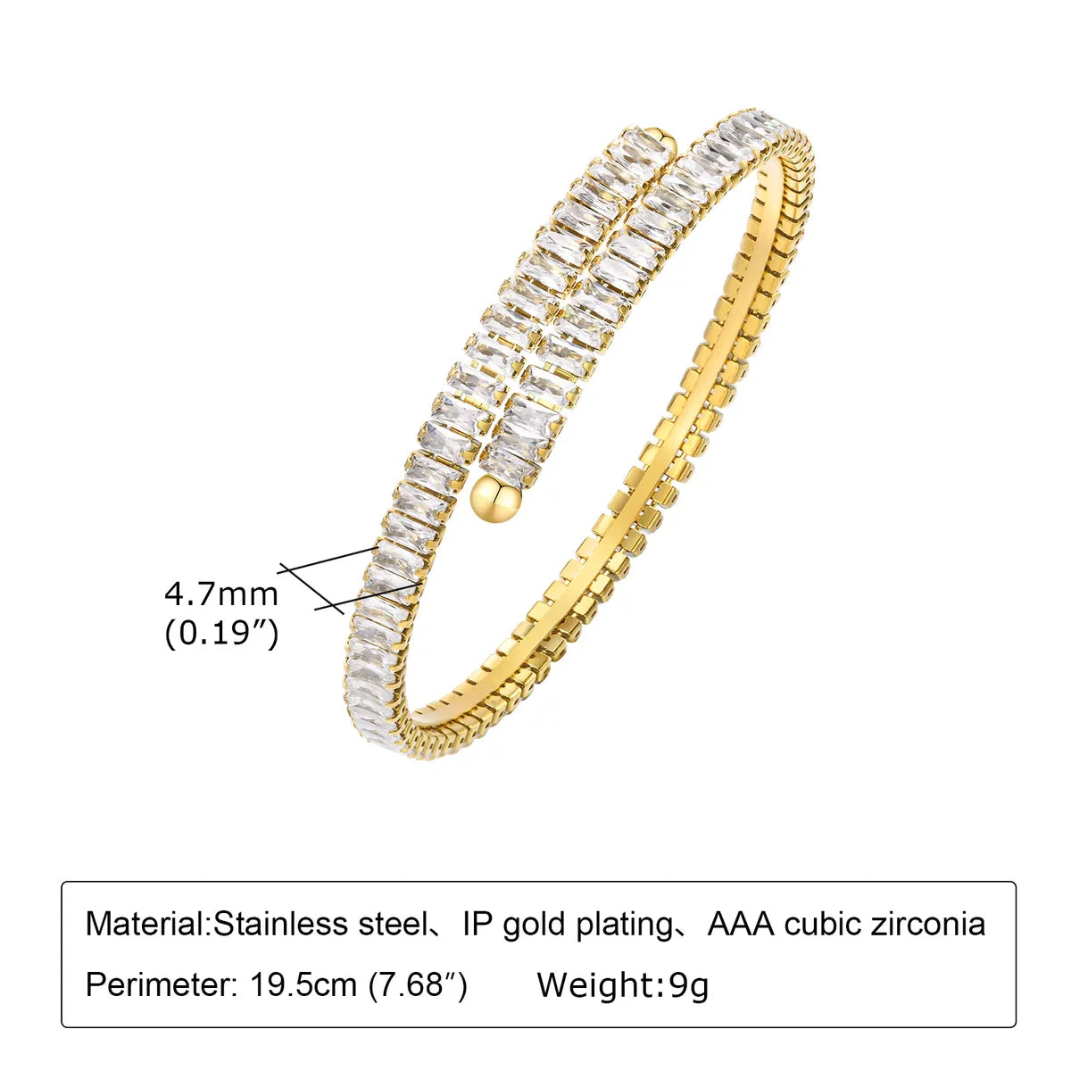 Ig Style Vacation Geometric Stainless Steel Plating Inlay Zircon 18k Gold Plated Bangle