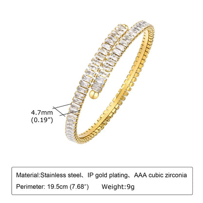 Ig Style Vacation Geometric Stainless Steel Plating Inlay Zircon 18k Gold Plated Bangle