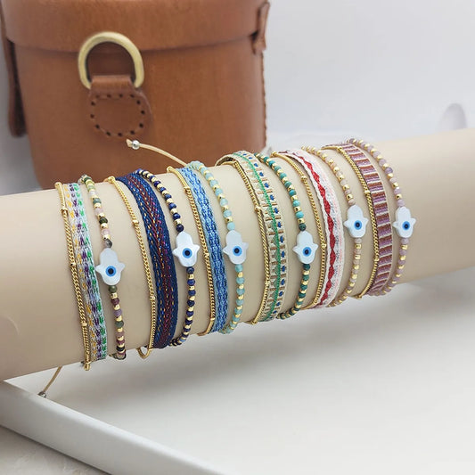 Ig Style Vacation  Natural Stone Rope Copper Beaded Layered Knitting 18k Gold Plated Unisex Bracelets