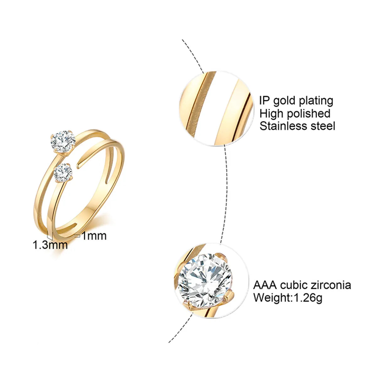 Ig Style Vacation Simple Style Geometric Stainless Steel Plating Inlay Pearl Zircon 18k Gold Plated Rings