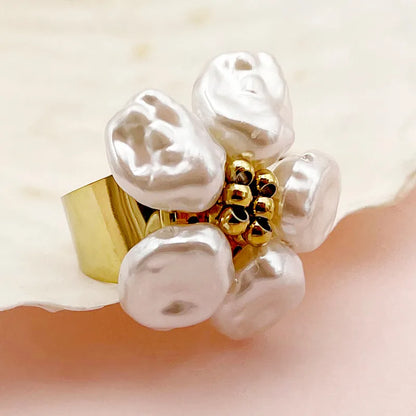 Wholesale Jewelry IG Style Vintage Style Flower 304 Stainless Steel Shell 14K Gold Plated Plating Inlay Open Rings